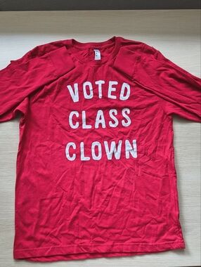 Red Long Sleeve Tee with 'Voted Class Clown' Graphic